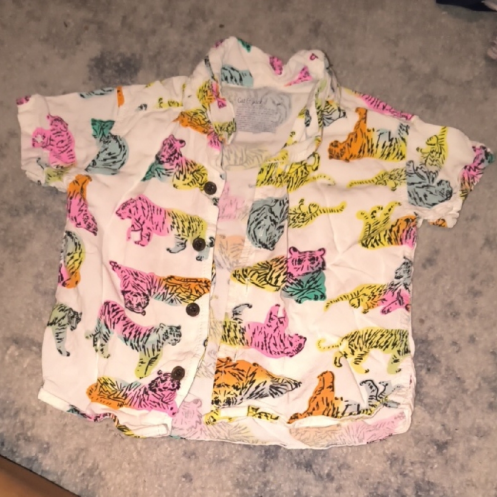Cat & Jack | Colorful Tiger Print Kids Button Down Shirt